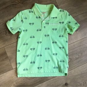 🔴 3 for $25 🔴 Short Sleeve Polo Shirt, Green w/bicycles • Cat & Jack sz 6/7